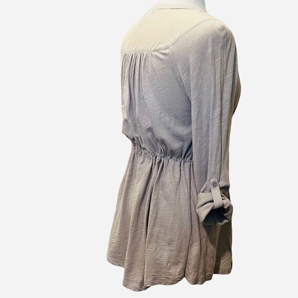 H&M Taupe Light Weight Blouse W/Lace & Drawstring Waist Size Small - Picture 4 of 6